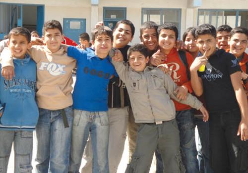 Youths at a Gaza school visited by the all-party group 