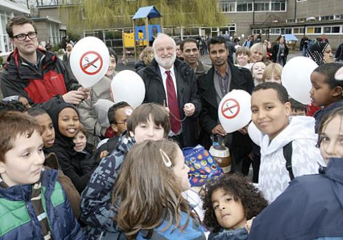 Nash Ali and MP Frank Dobson at Gospel Oak primary school 