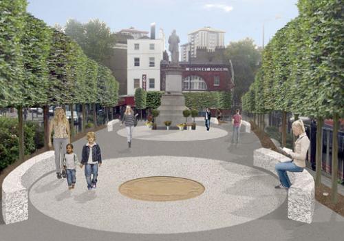 Chris Roche’s vision of the island outside Mornington Crescent station