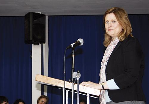 Sarah Brown speaking to pupils at Camden School for Girls