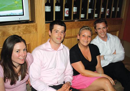 England fans Anne Peppiatt, Tim Holtsbaum, Nicole Walker, and Matt Harding from 