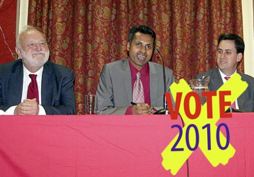 Ed Miliband with Camden Labour leader Cllr Nash Ali and Frank Dobson