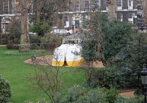 Bedford Square: Tent where body was found