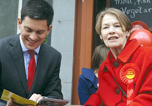 Foreign Secretary David Miliband meets Glenda Jackson in Kilburn