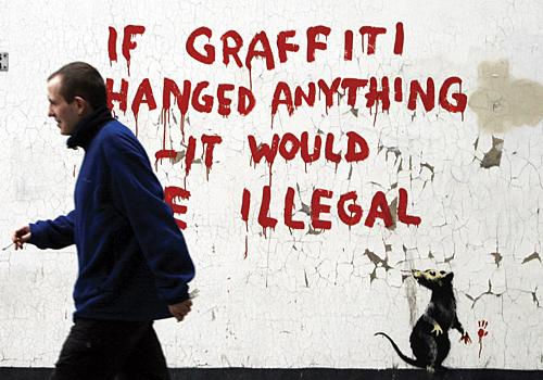 The artwork believed to have been created by Banksy on a wall in Bloomsbury 