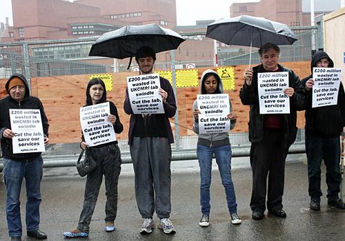 Protesters at the site on Thursday