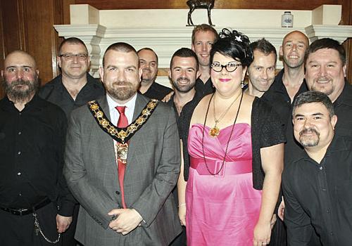 Mayor Jonathan Simpson with Mayoress Amy Lamé and the London Gay Men’s Chorus