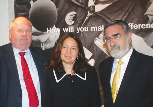 Eric Pickles, left, with museum director Rickie Burman and Rabbi Jonathan Sachs