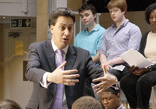 Ed Miliband speaking at the London School of Economics