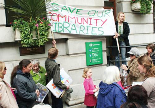 Protesters outside the Town Hall ahead of a scrutiny committee meeting