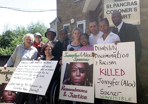 Friends and family of Jennyfer Spencer at St Pancras Coroner’s Court