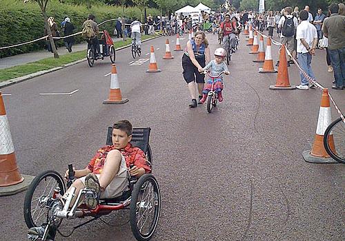 Cyclists pedal around a special course 