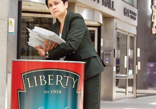 Liberty director Shami Chakrabarti makes her point outside City Hall