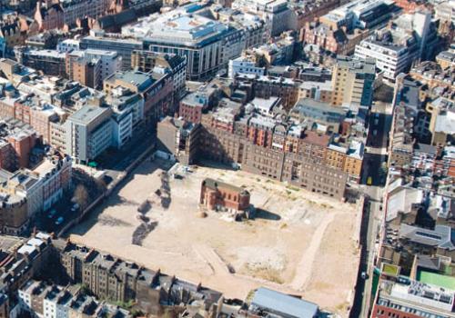 The Middlesex Hospital site, with the listed chapel in the middle