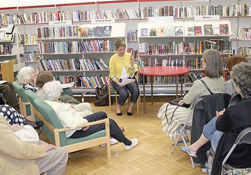 Observer writer Rachel Cooke speaking to the Friends of Heath Library