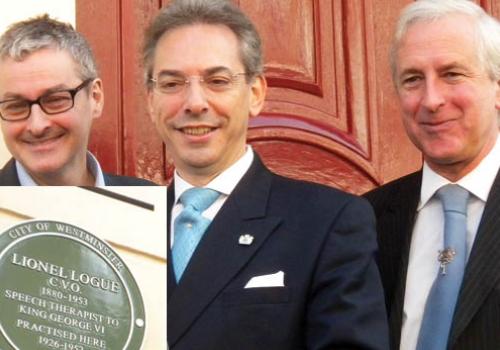 Mark Logue and Cllr Robert Davis with Hugo Vickers at the plaque unveiling on Ha