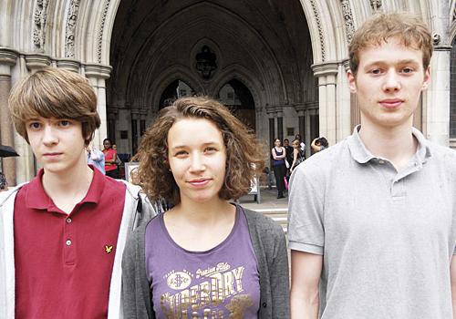 Sam Eaton, and Rosie and Adam Castle, at the High Court