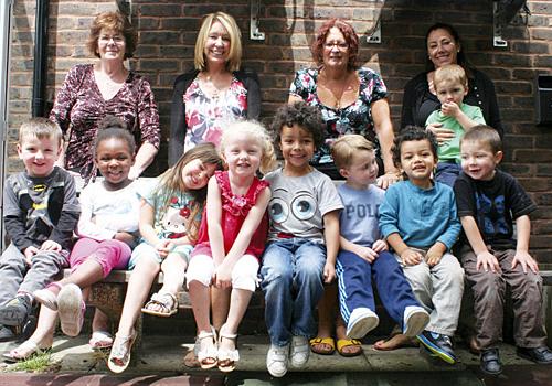 Pat Moroney, Jill Allery, Debbie Bunce, Leonie Allery and the nursery’s children