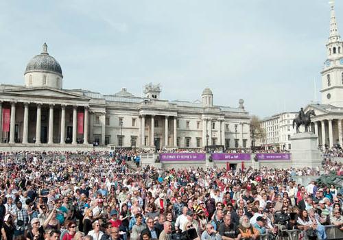 Crowds gather in Trafalgar Square on Satuday to enjoy St George’s Day entertainm