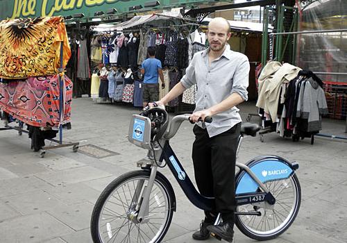 The New Journal’s Josh Loeb tries out one of the “Boris Bikes” in Camden Town