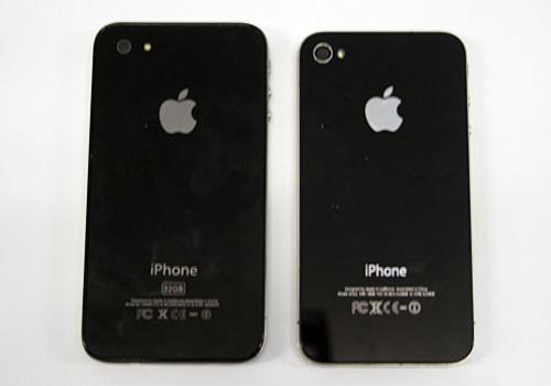 The fake iPhone, left, and a genuine model, right