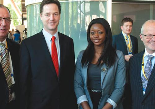 Pictured with Mr Clegg are Frank McLoughlin (left), Maxine Adesina, president of