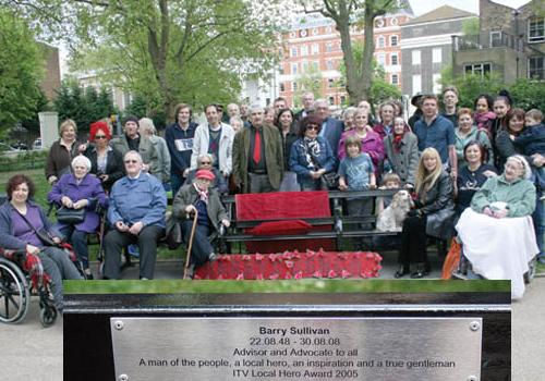 Friends of Barry Sullivan at the unveiling of the bench, complete with plaque