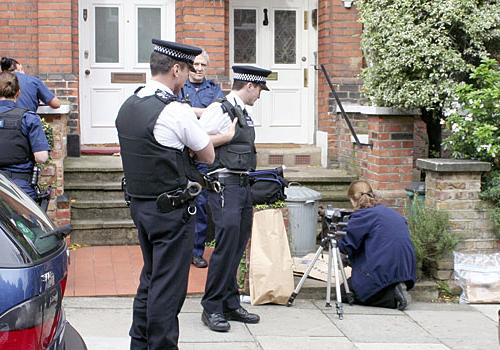 Police at the spot in Heath Hurst Road where a replica gun was discarded