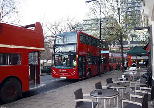 Buses waiting at South End Green