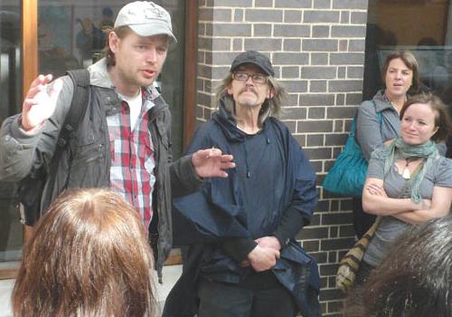 Homeless tours: guide Henri Sturmanis speaks to a group taking part in the pilot