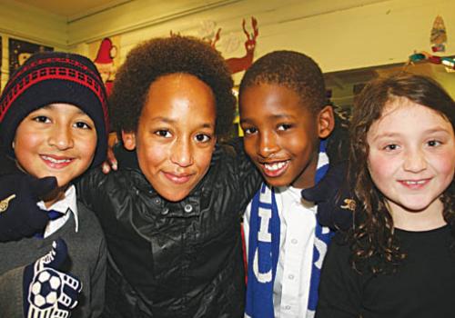 Party time: left to right David Jaramillo, Nahom Medhanie, Isaac Mugerwa and Ell