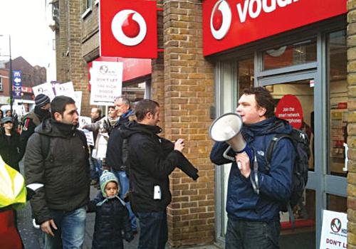 Protesters outside the Vodafone shop in Angel