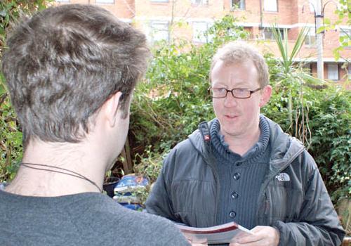 Dave Rowntree on a voter’s doorstep 