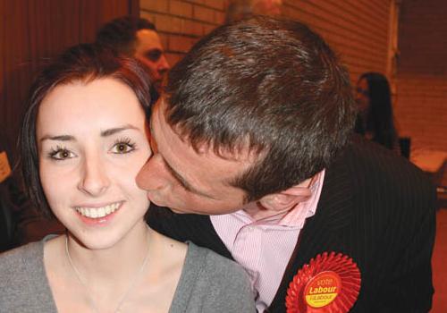 Labour’s Faye Whaley, the youngest new ­councillor at 18, and her proud father J