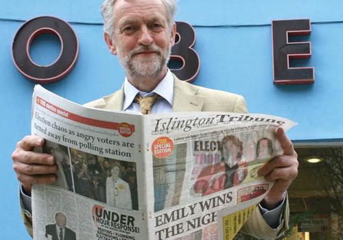 Jeremy Corbyn with the special 7am election ­edition of the Tribune which was pr