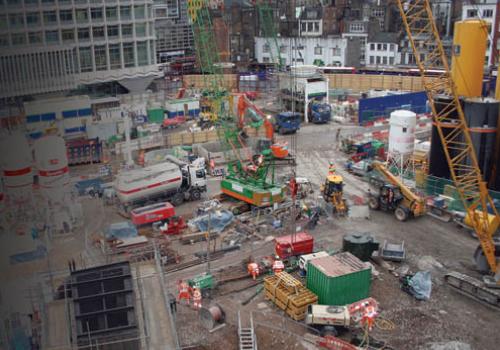 Work on the dual rail projects on the corner of Oxford Street and Charing Cross 