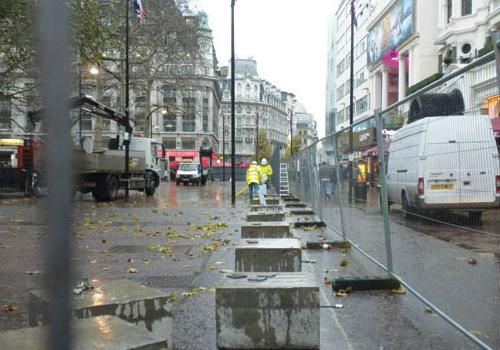 The hoarding going up in Leicester Square