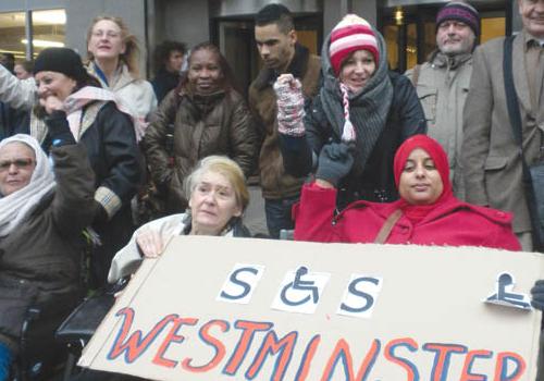 Protest: Margaret O’Halloran and Amany Abouzaid holding the banner