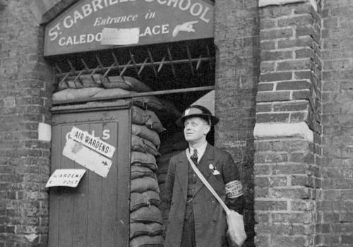 A warden outside the Pimlico school, St Gabriel's