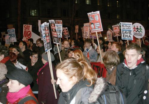 Students make their towards Parliament Square to protest at education reforms 