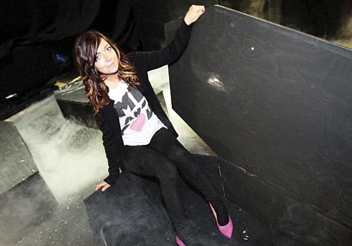 Jessica Wright and the coffin she spent a night in