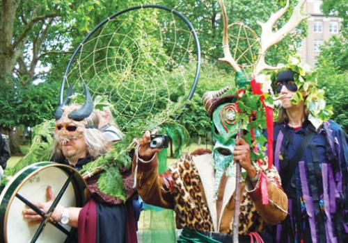 Spring march: Pagans dressed as stags or ‘green men’