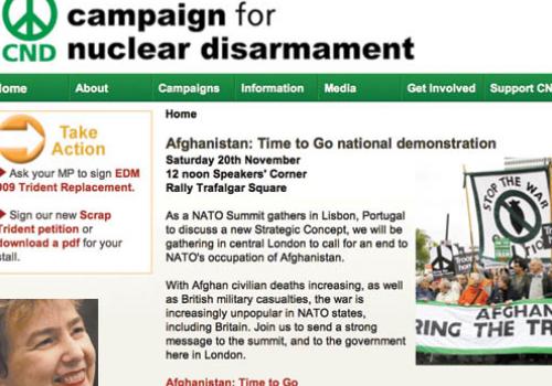 campaign for nuclear disarmament website. Inset: CND chairwoman Kate Hudson