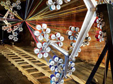 Conrad Shawcross has built two identical rope machines in the tram tunnel that will weave a thick hawser from 324 spools of coloured string